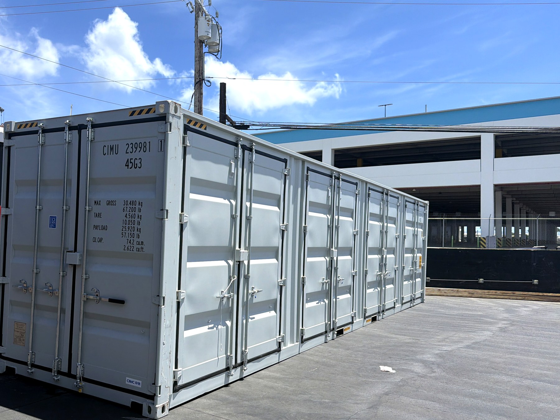 40-foot high-cube shipping container with five door sets