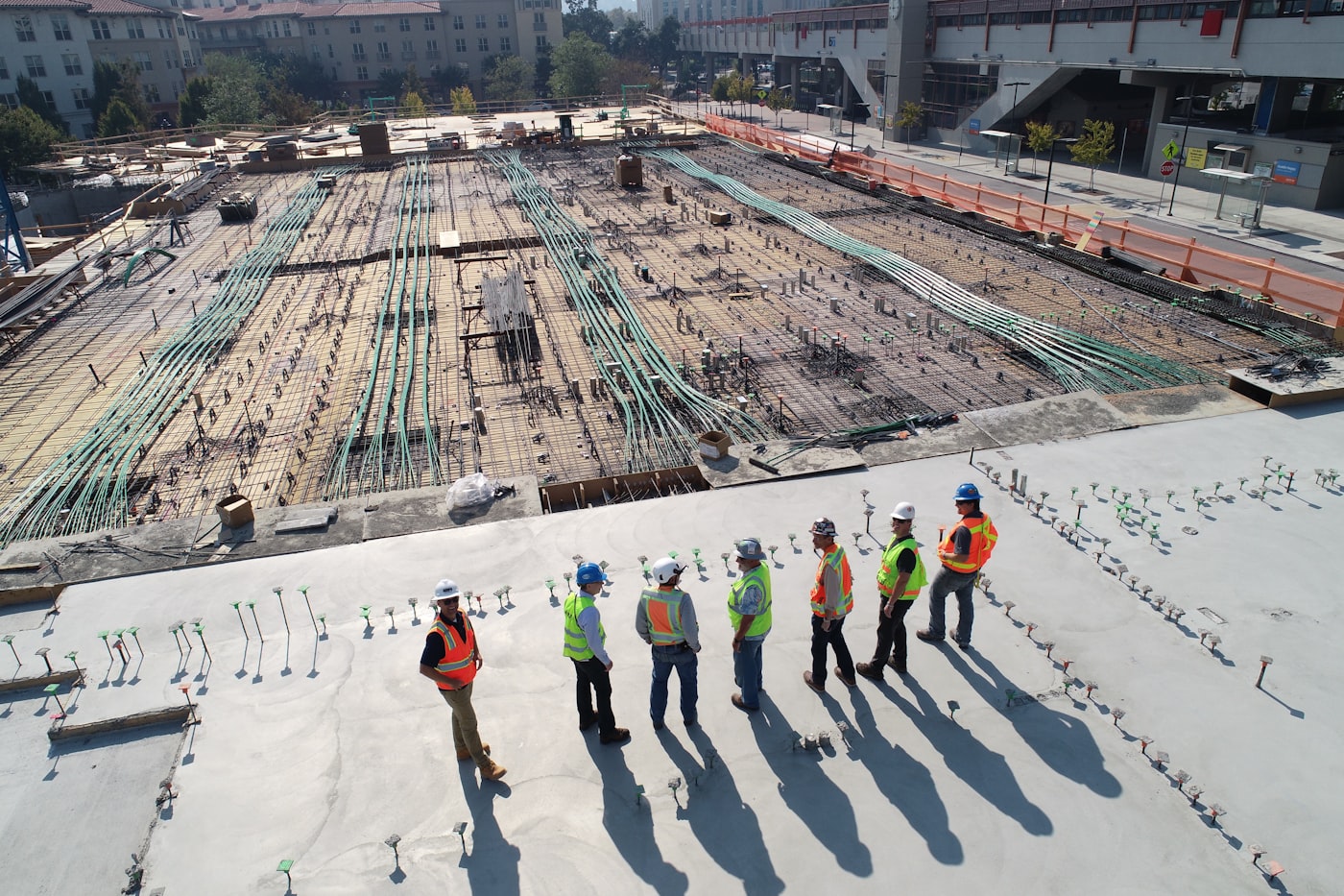 Construction pour with reinforcement on site